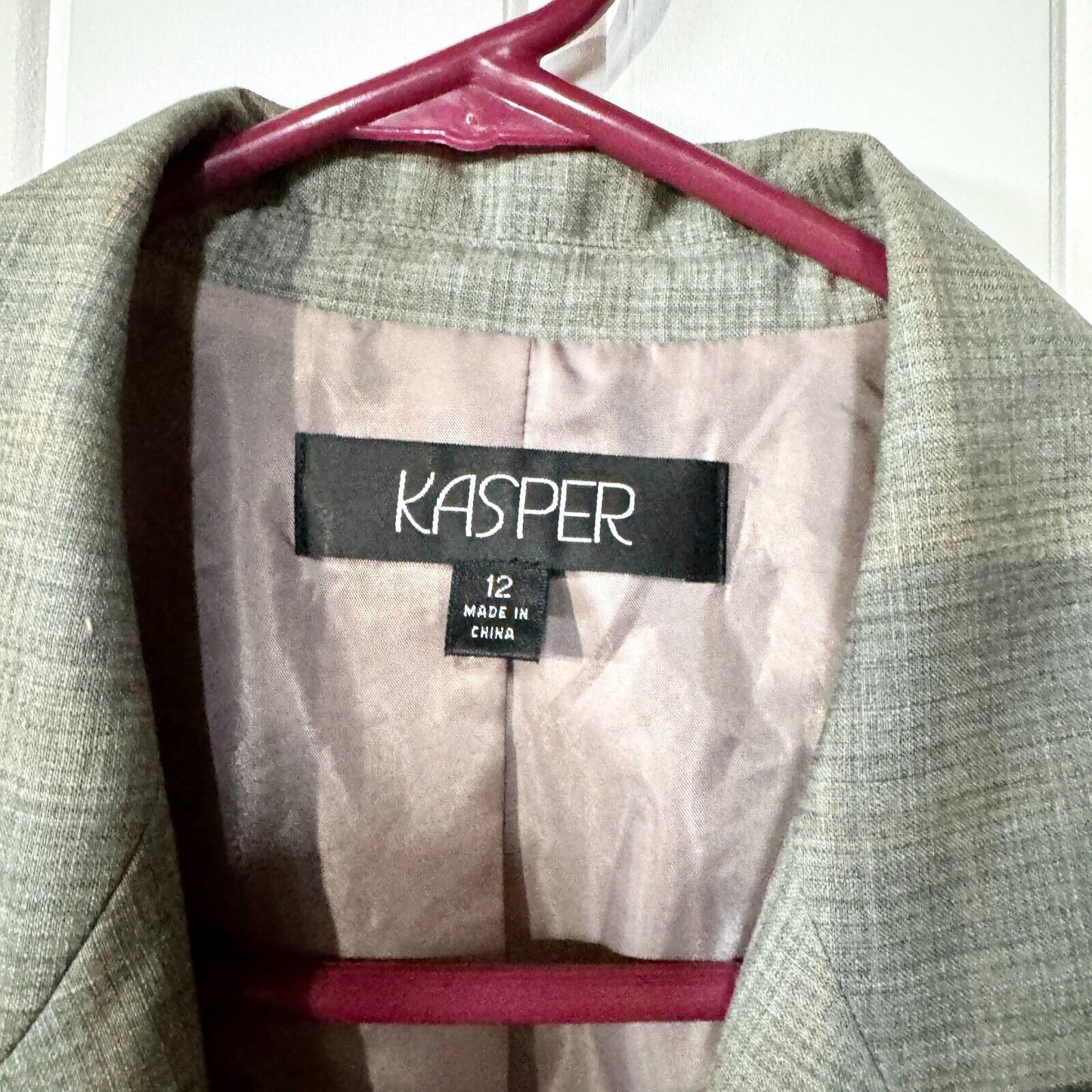 Kasper Blazer Grey Single Breasted Padded Shoulder Lined Pockets Size 12