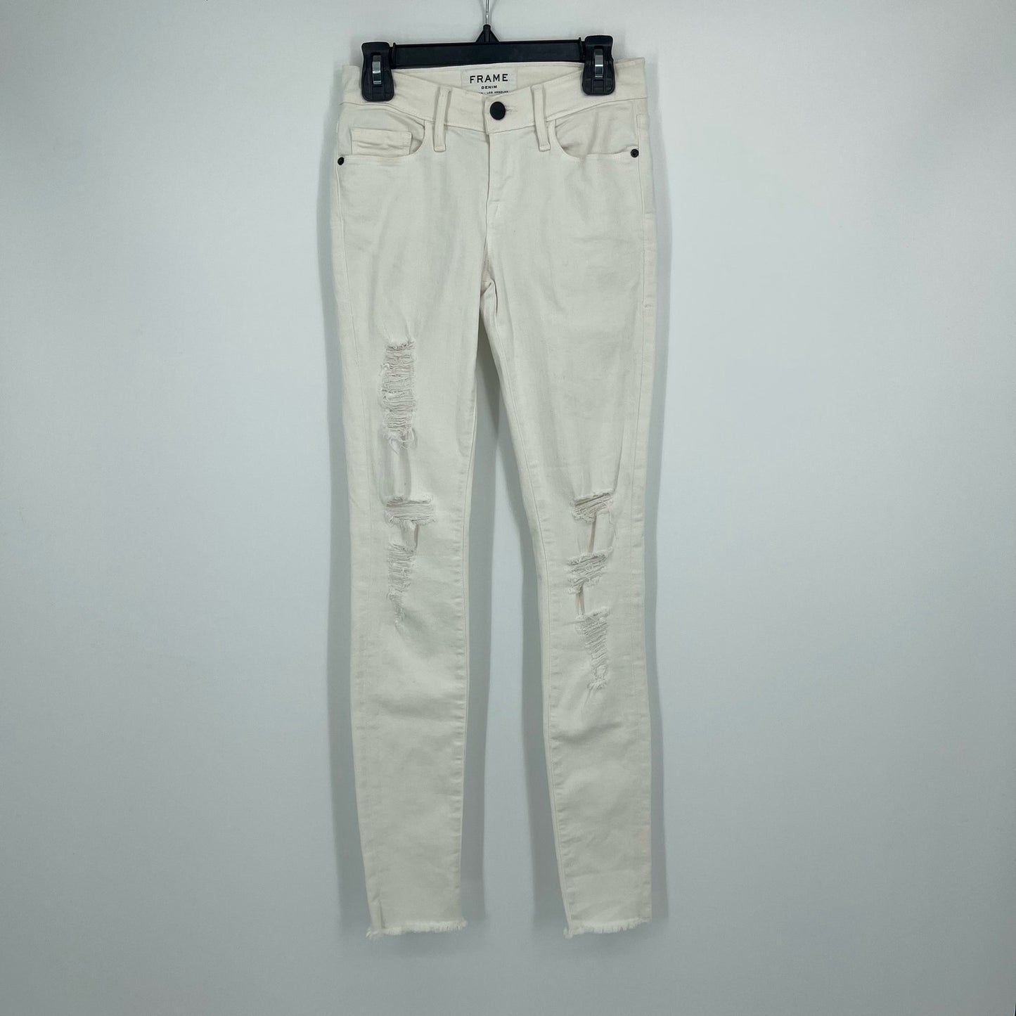 FRAME Le Skinny De Jeanne Women Mid Rise White Ripped Skinny Jeans Size 23