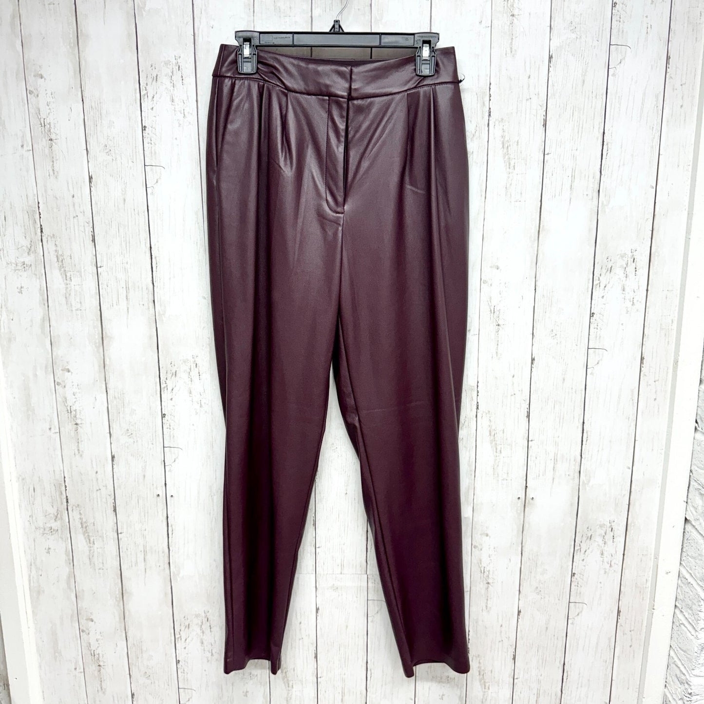 Express Pants Women Size 4L Brown Red Trousers Slim Faux Leather Pleated Pockets