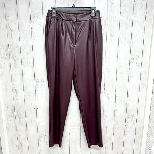 Express Pants Women Size 4L Brown Red Trousers Slim Faux Leather Pleated Pockets