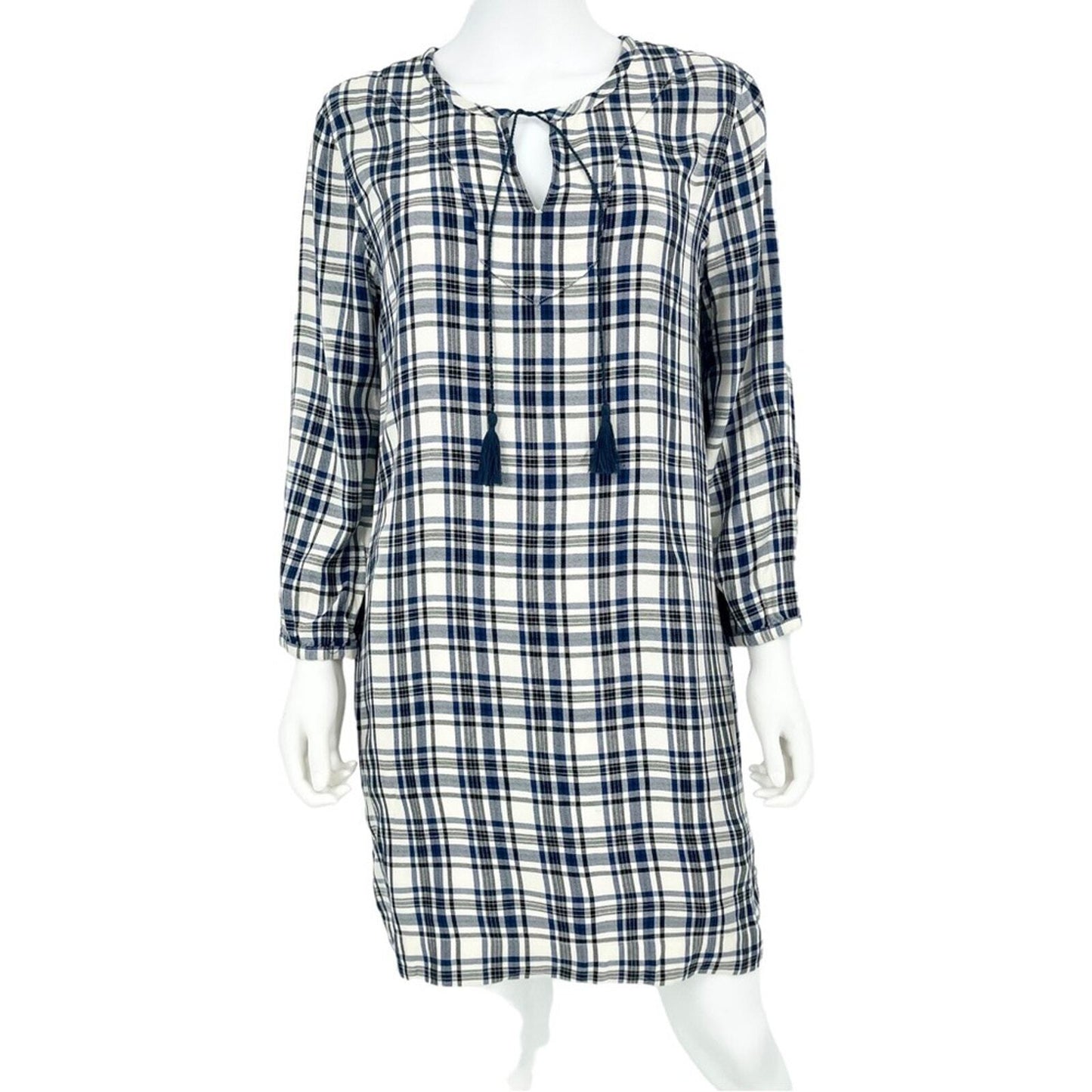 MADEWELL Dress Women Size Medium Plaid Long Sleeve Shift Flannel Blue White Fall