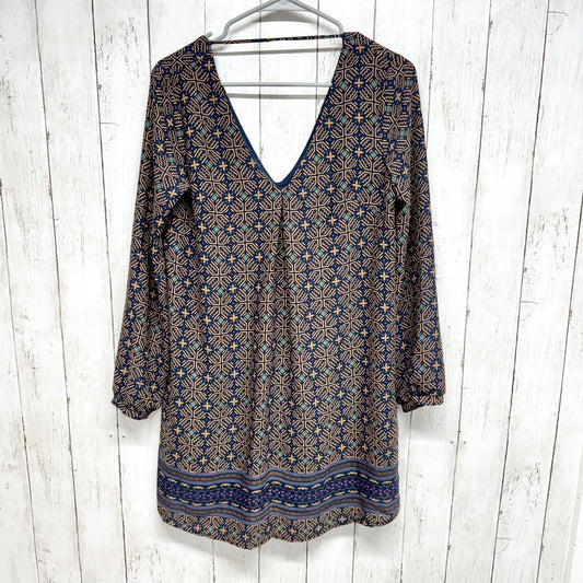 Lush Tunic Dress Women's Small Floral Long Sleeve Back Cut-Out Hi Low Hem Mini