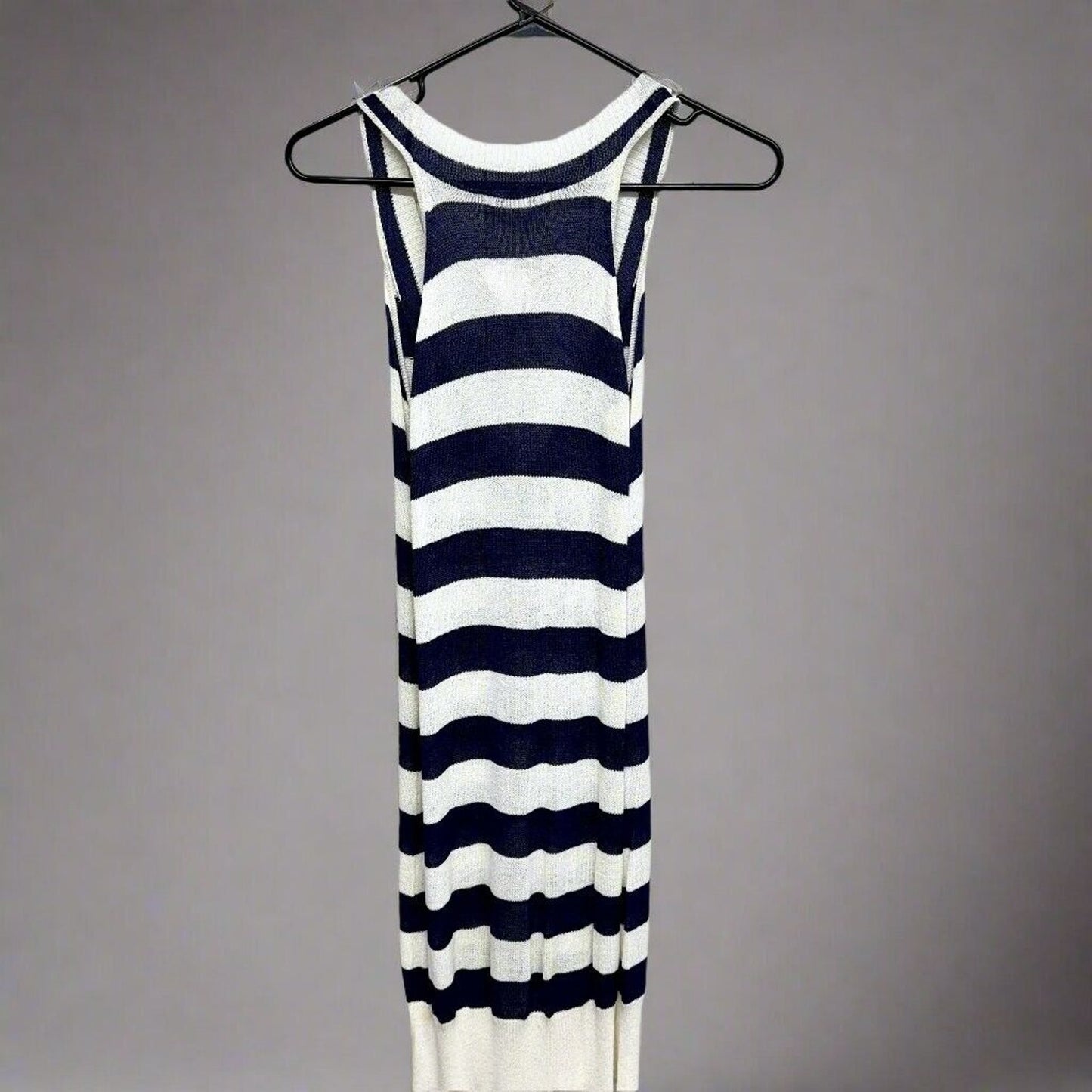 Adam Lippes White Navy Striped V Neck Sleeveless Knit Maxi Dress Size XS