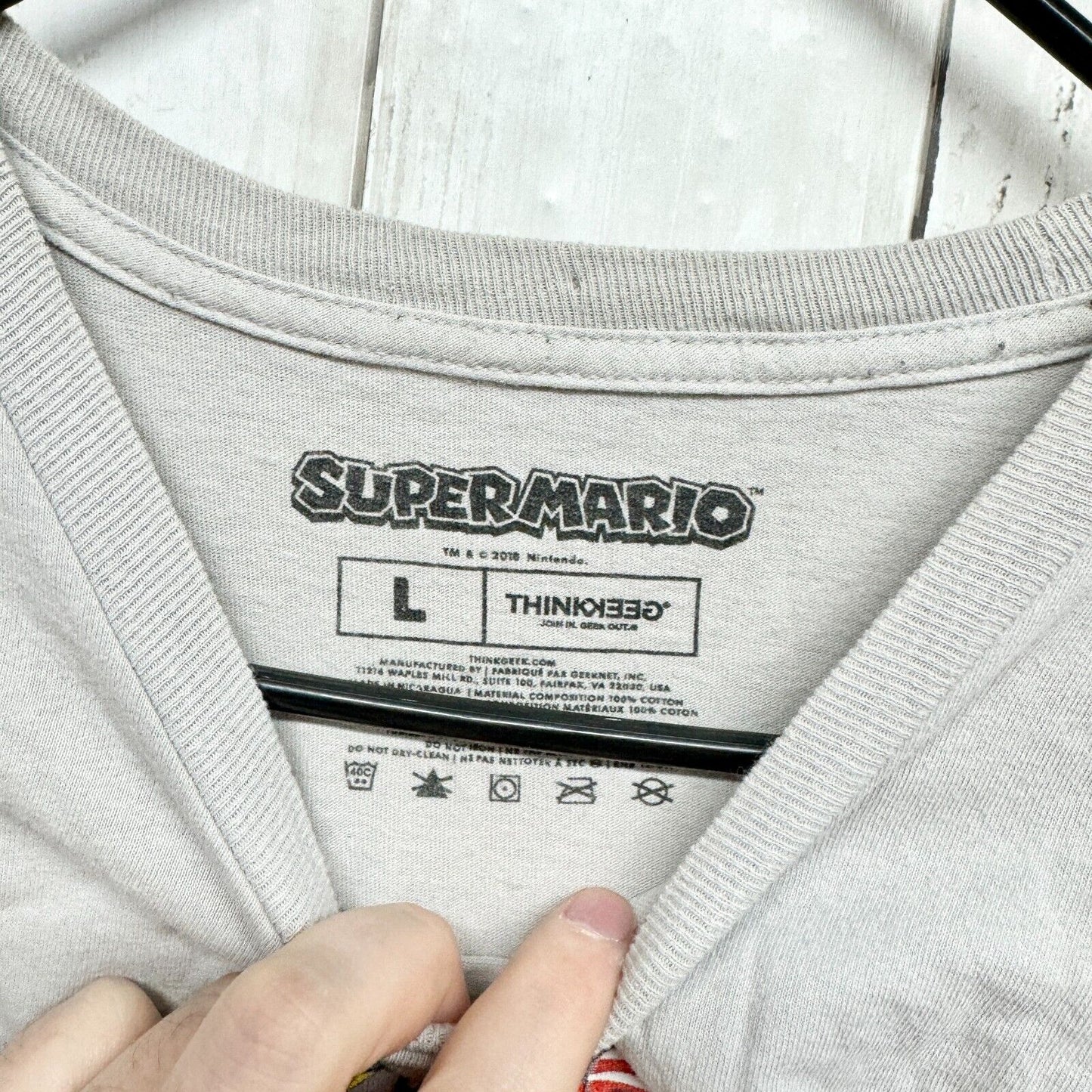 SUPER MARIO Shirt unisex Sz Large Graphic Gaming Shirt Short Sleeve Grey Cotton