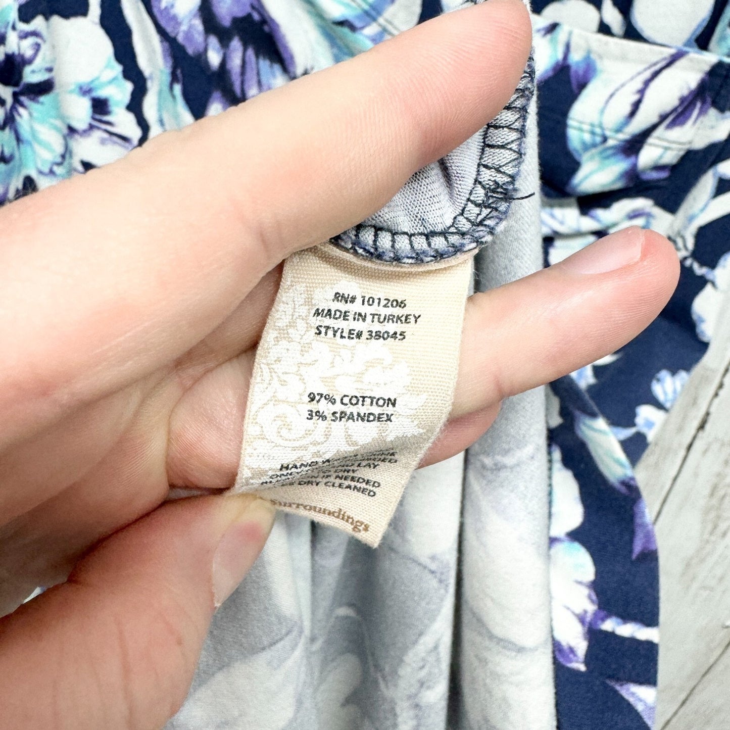 Soft Surroundings Petite Blue White Floral Cap Sleeve Faux Wrap Style Mini Dress