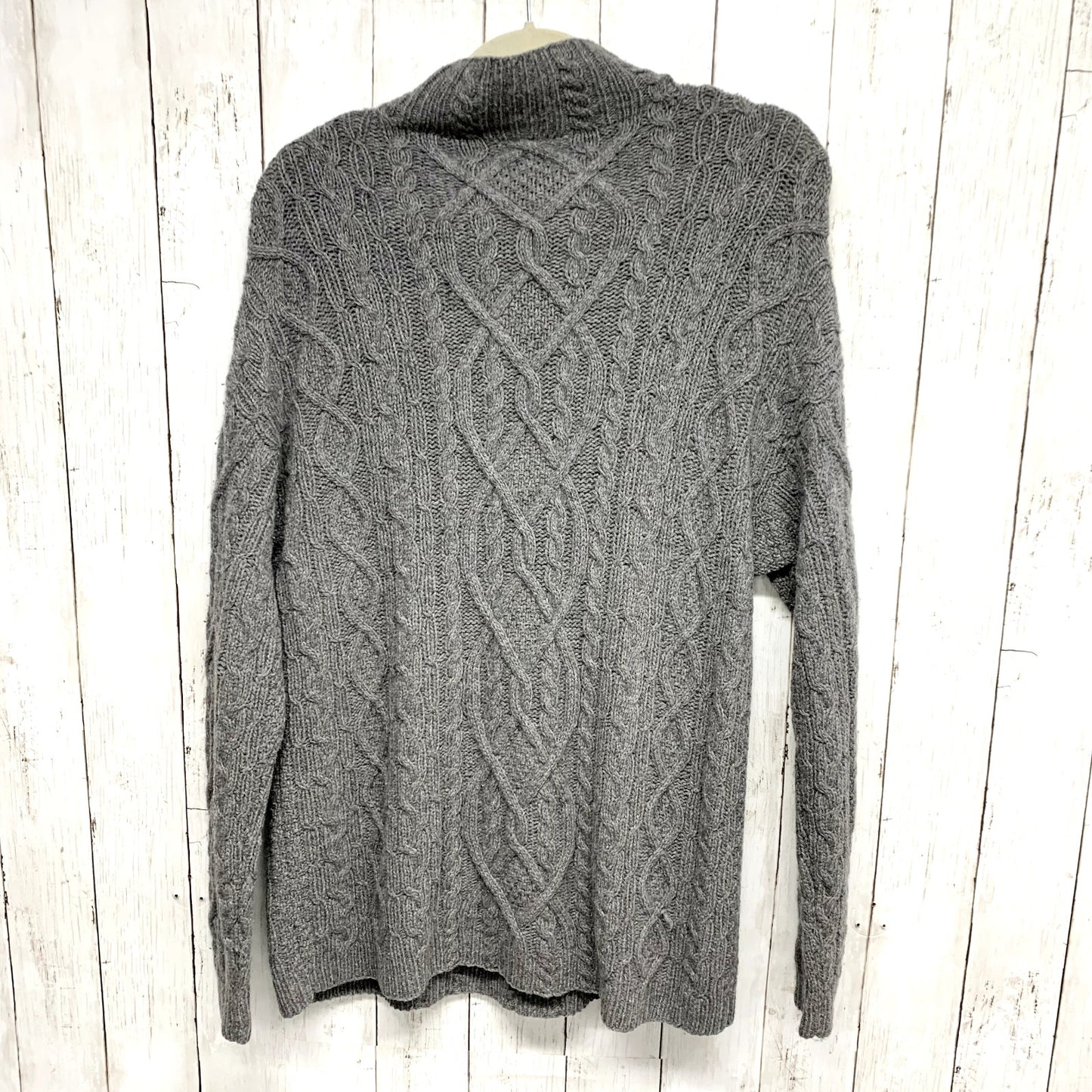RALPH LAUREN Purple Tag Women M Cable Knit Sweater Grey Cowl Neck Wool Cashmere