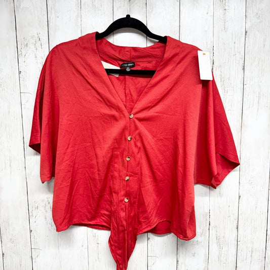 Style Envy Blouse Women Size Medium Red V-Neck Short Sleeve Button Down FrontTie