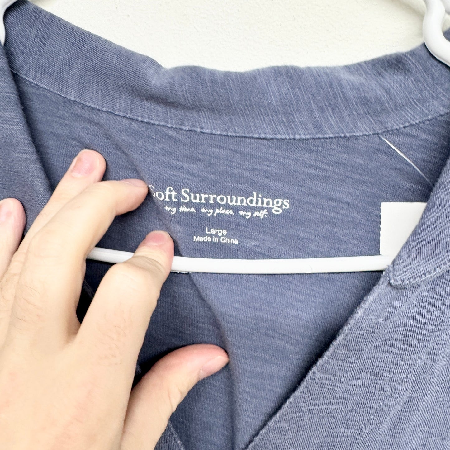 SOFT SURROUNDINGS Danielle Button Top Slub Knit Jersey Shirt Gray Blue Size L