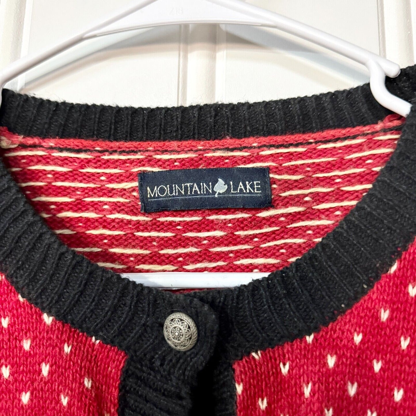 Vintage Mountain Lake Wool Knit Brass Button Down Holiday Sweater Size Medium