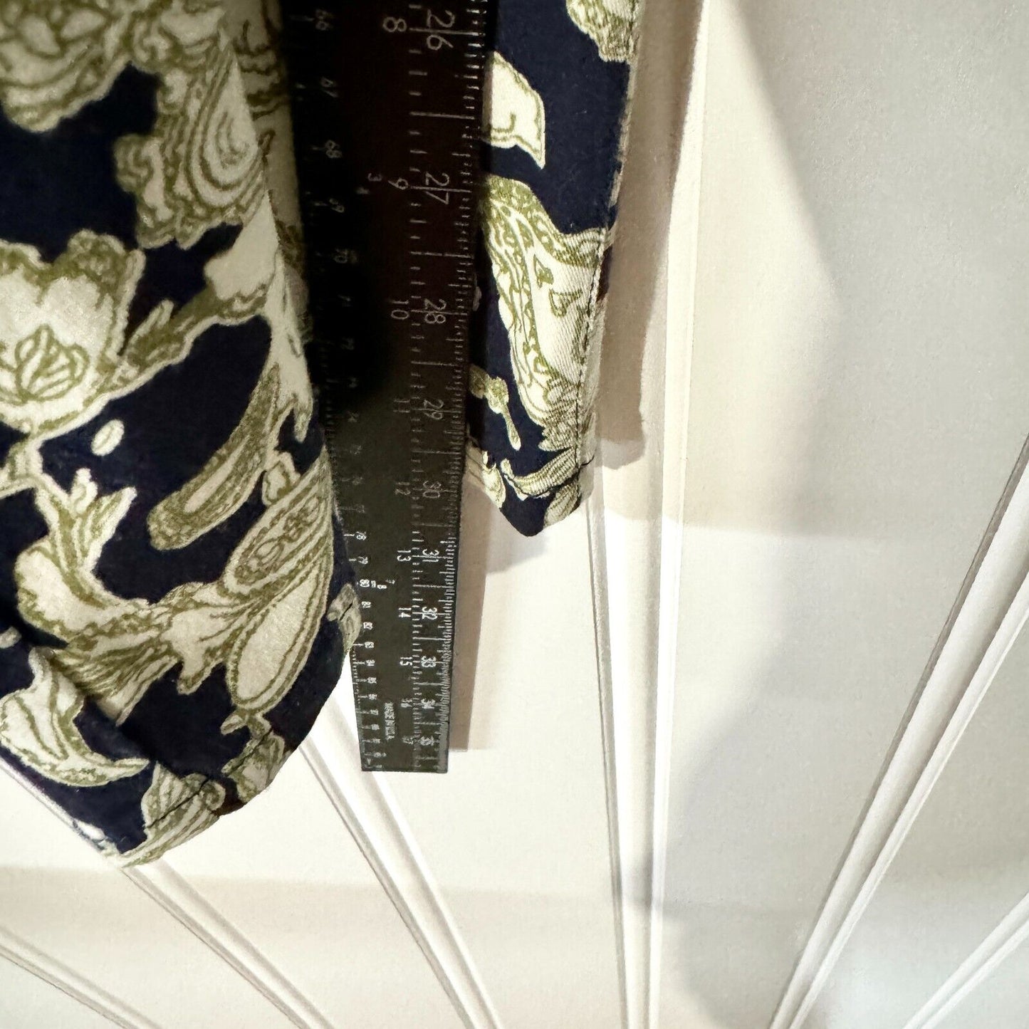 ORVIS Pants Women Size 14 Low Rise Skinny Floral Navy Blue Button Front Zip Up