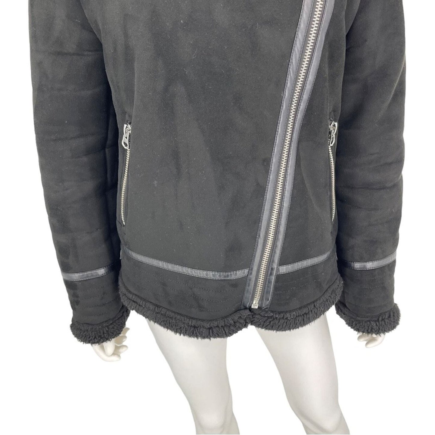 Zara Double Asymmetrical Biker Jacket Fleece Jacket Size XL