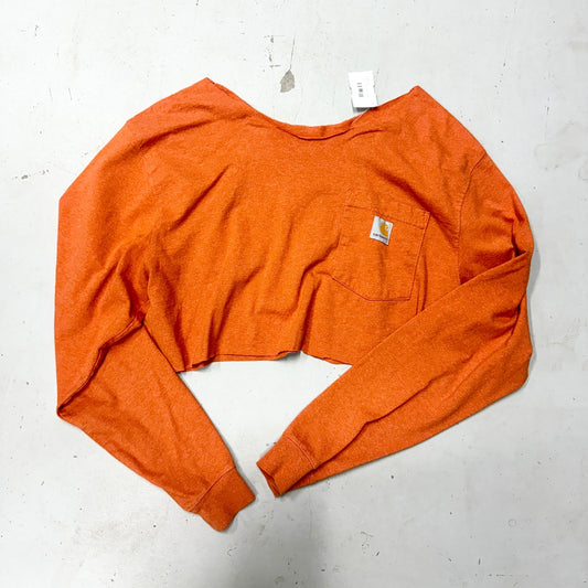 Carhartt Women Cropped Open Neck Reworked Long Sleeve Shirt Size Large