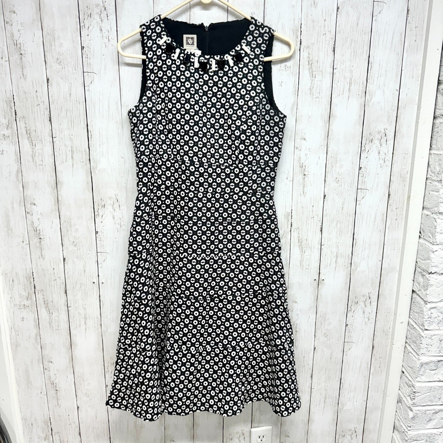 Anne Klein Dress Women 8 Black and White Print Dress Vintage Mini Sleeveless