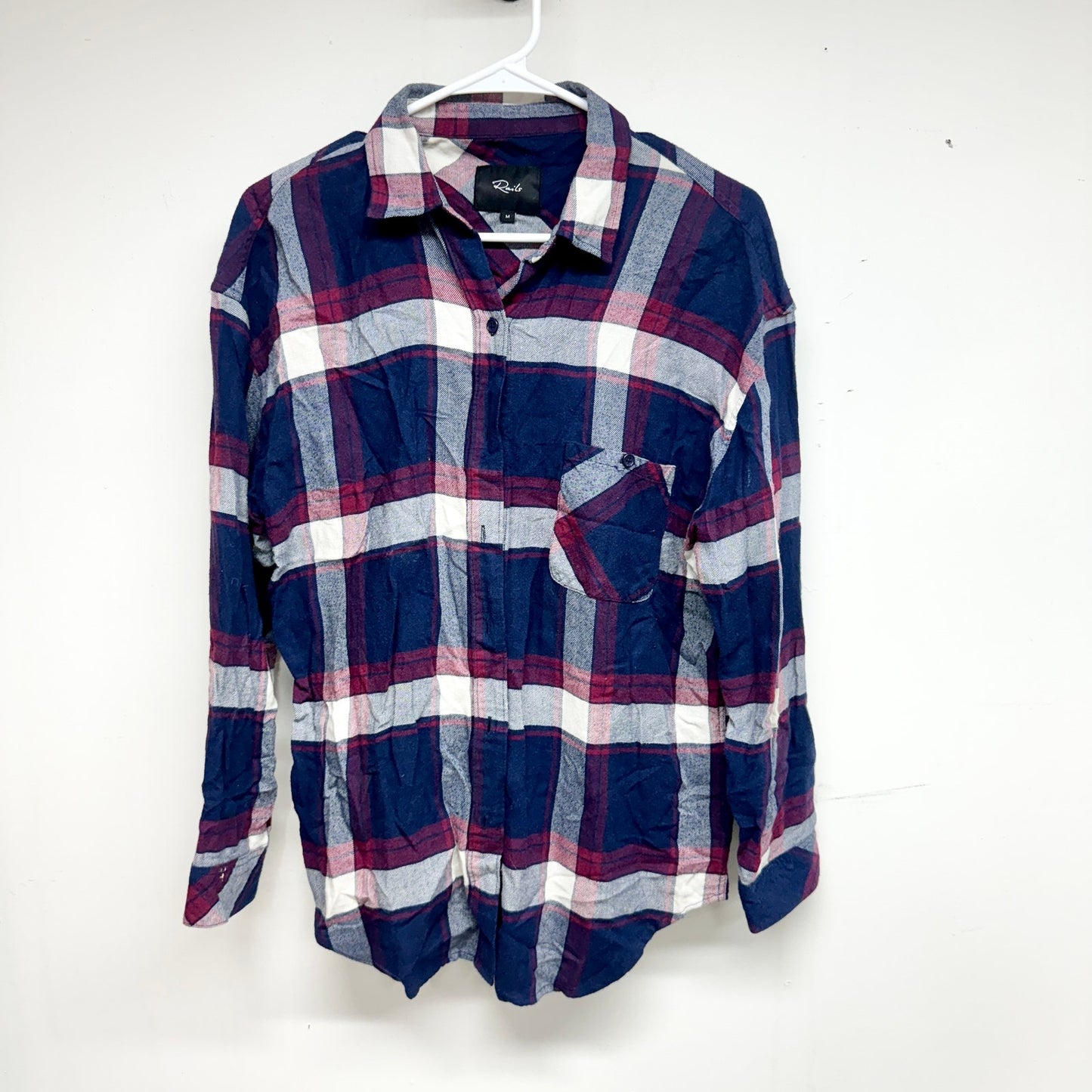 Rails Jackson Button Down Flannel Shirt Catalina Wine Red Blue White Plaid Top M