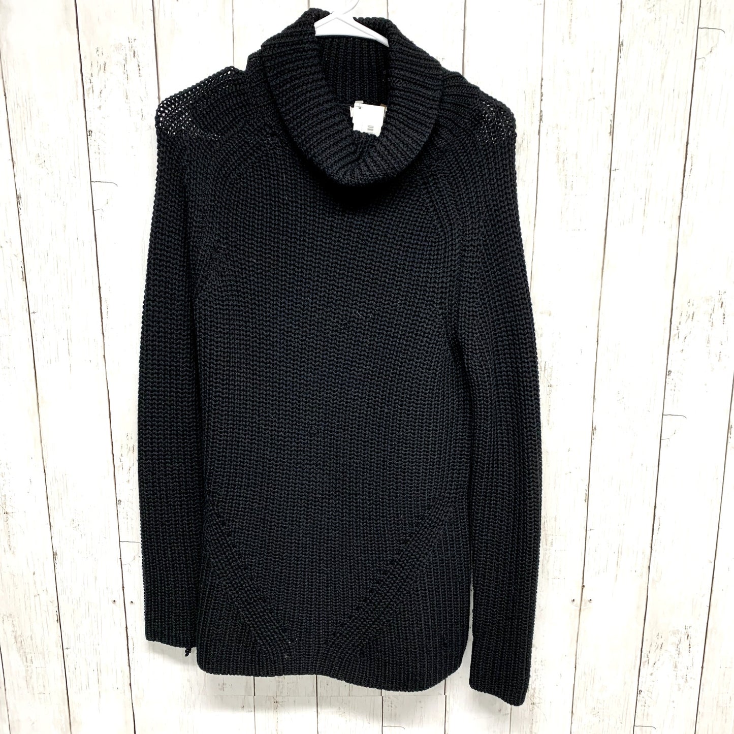 Trina Turk Sweater Women Size M Black Turtleneck Cable Knit Long Sleeve Tunic