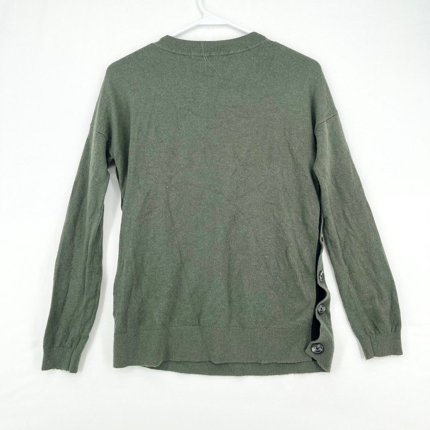 BODEN Sweater Women Size XS Green Side Button Long Sleeve Crewneck Tight Knit