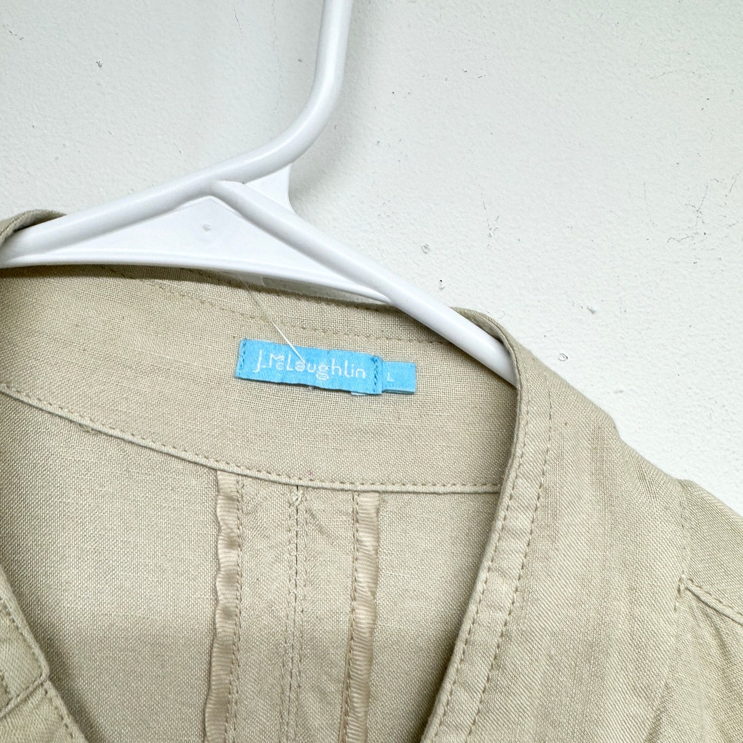 J. McLaughlin Khaki Vista Linen Blend Sky Button Up Snatched Waisted Jacket L