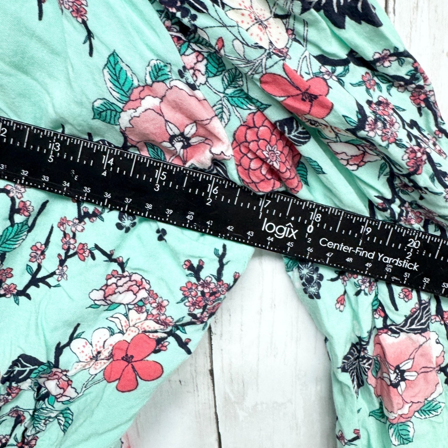Ally B. Romper Women Size XL Off the Shoulder Long Sleeve Tie Waist Teal Floral