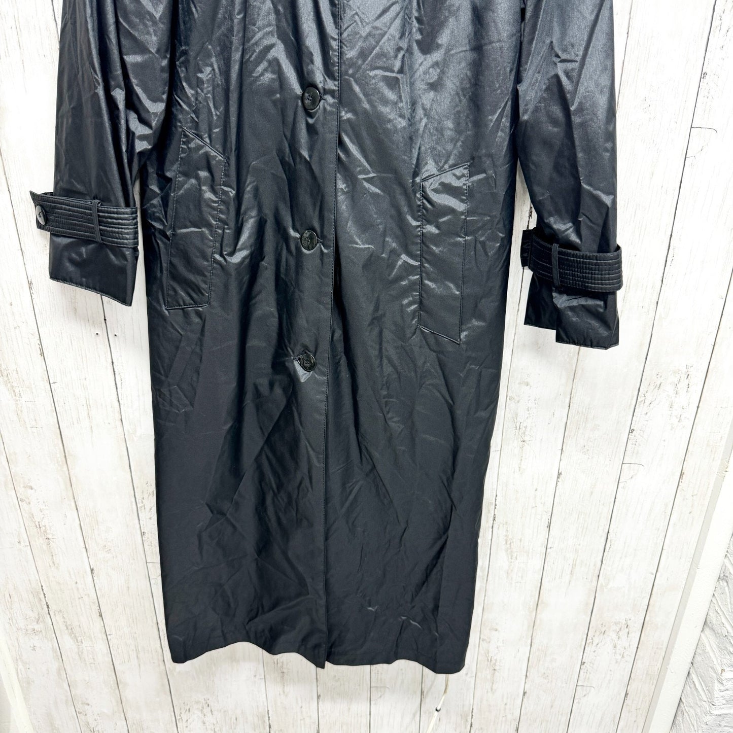 Vintage Windsor Bay Coat Women Size 6 Trench Sleek Black Button Pockets Utility