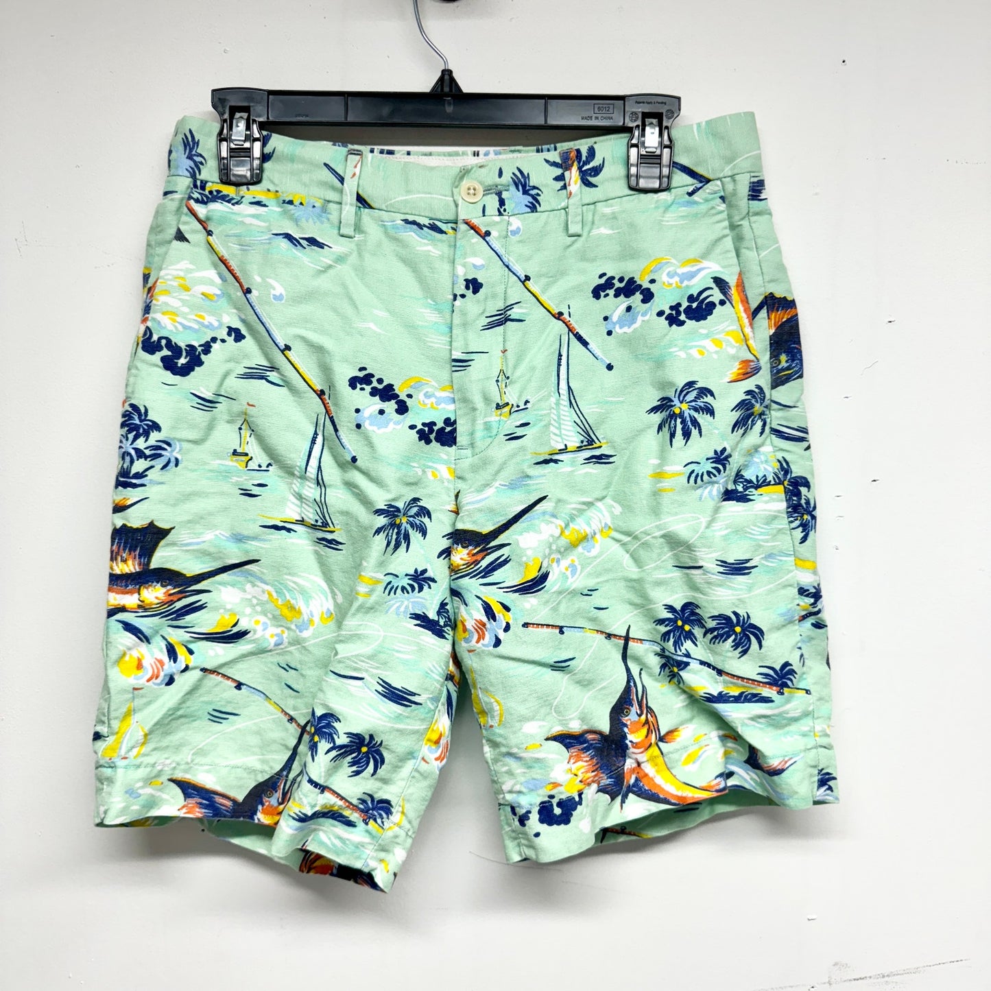 POLO RALPH LAUREN Marlin Fishing Linen Shorts Men's 30 Tropical All Over Print