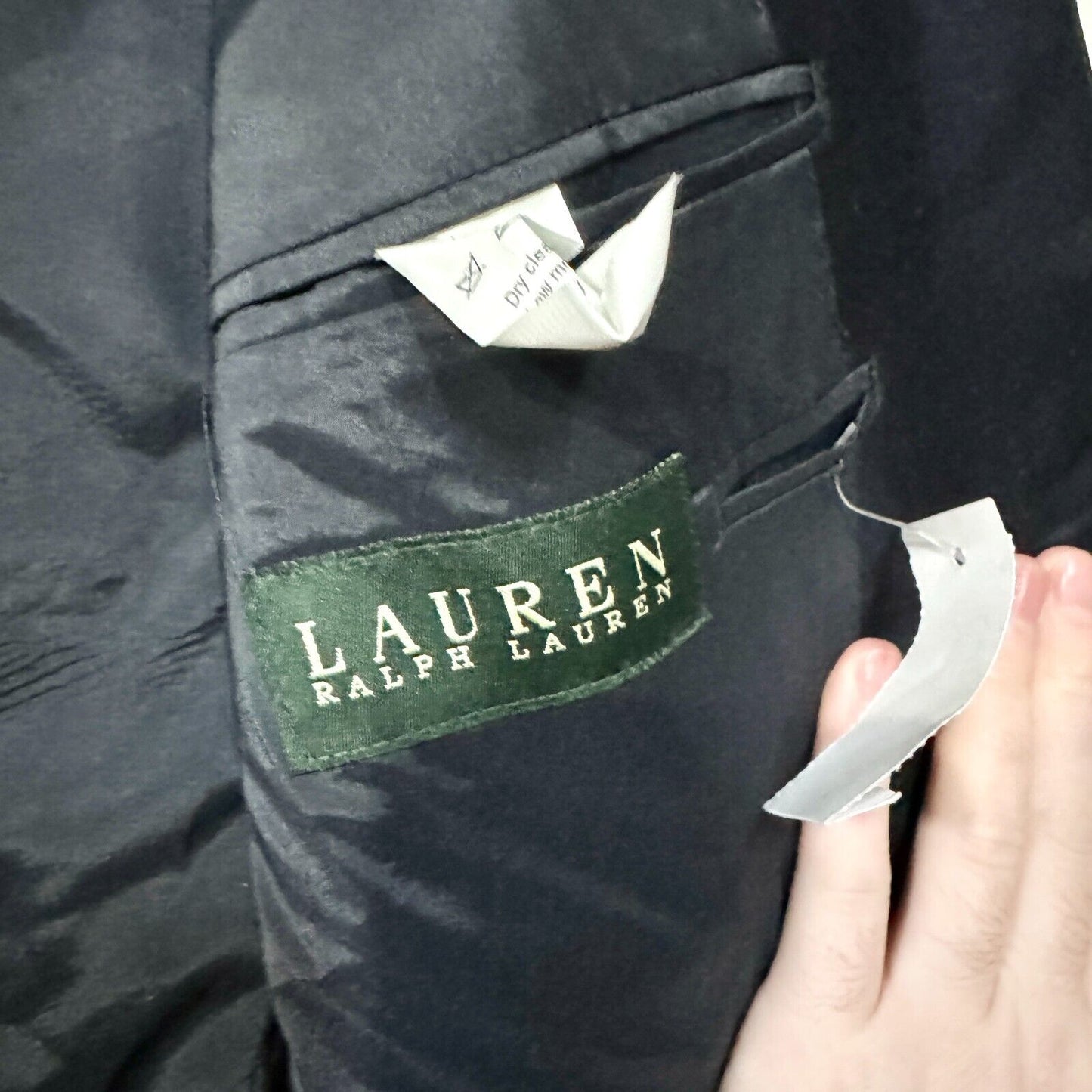 Lauren by Ralph Lauren Suit Jacket 100% Wool Navy Blue Gold Button Size 40S