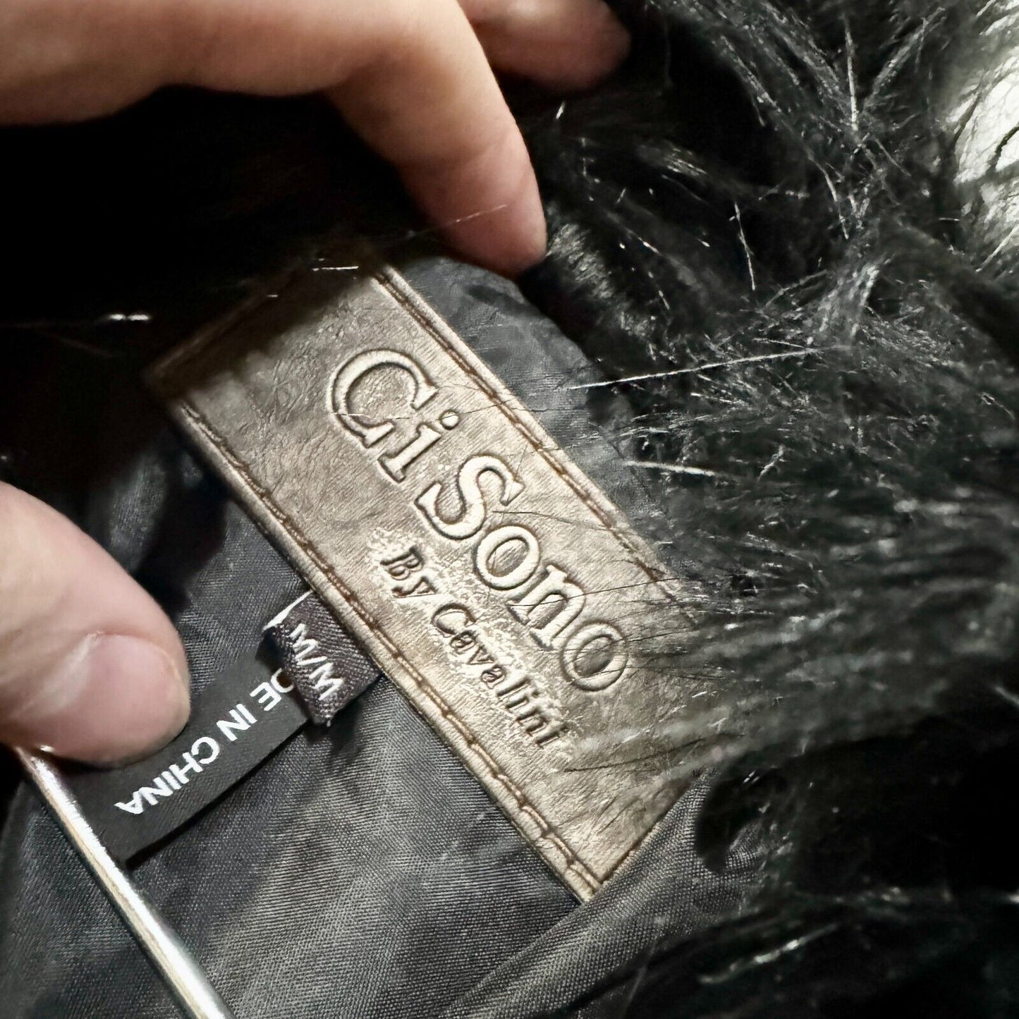 CI SONO Vest Women Size M Faux Fur Black Open Front Fluffy Sleeveless