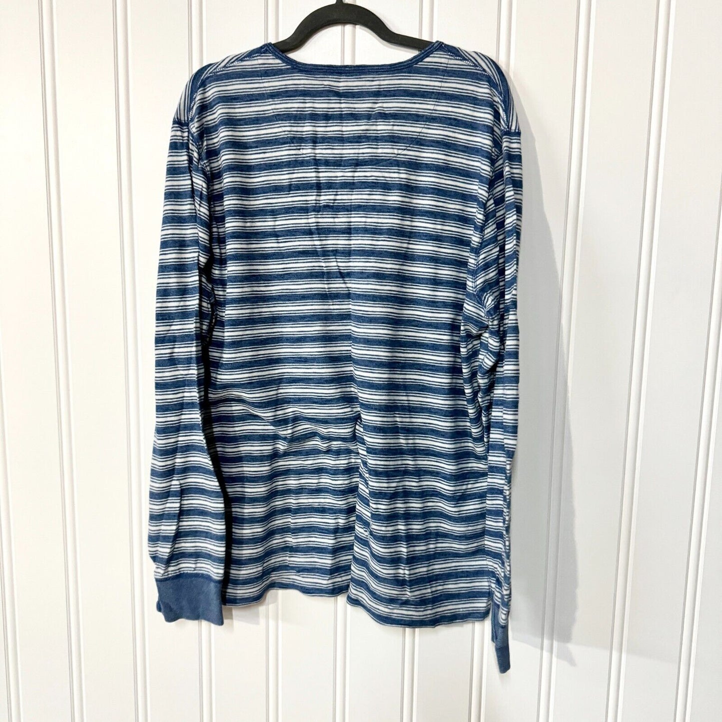 MADEWELL Shirt Mens Size XL Blue Henley Striped 100% Cotton Long Sleeve Crewneck