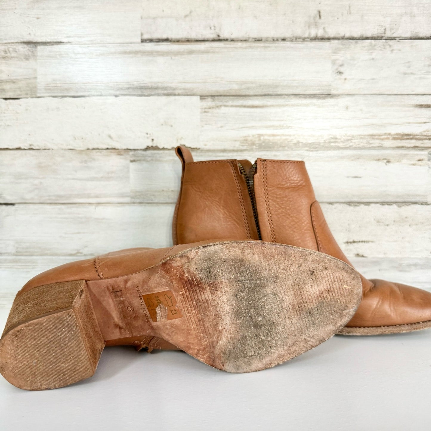 Madewell Women The Billie Brown Side Zipper Leather Ankle Bootie Size 8