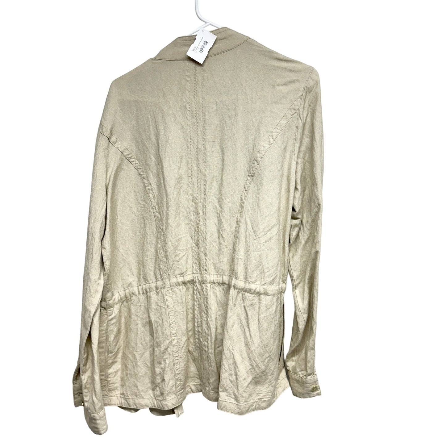J. McLaughlin Khaki Vista Linen Blend Sky Button Up Snatched Waisted Jacket L