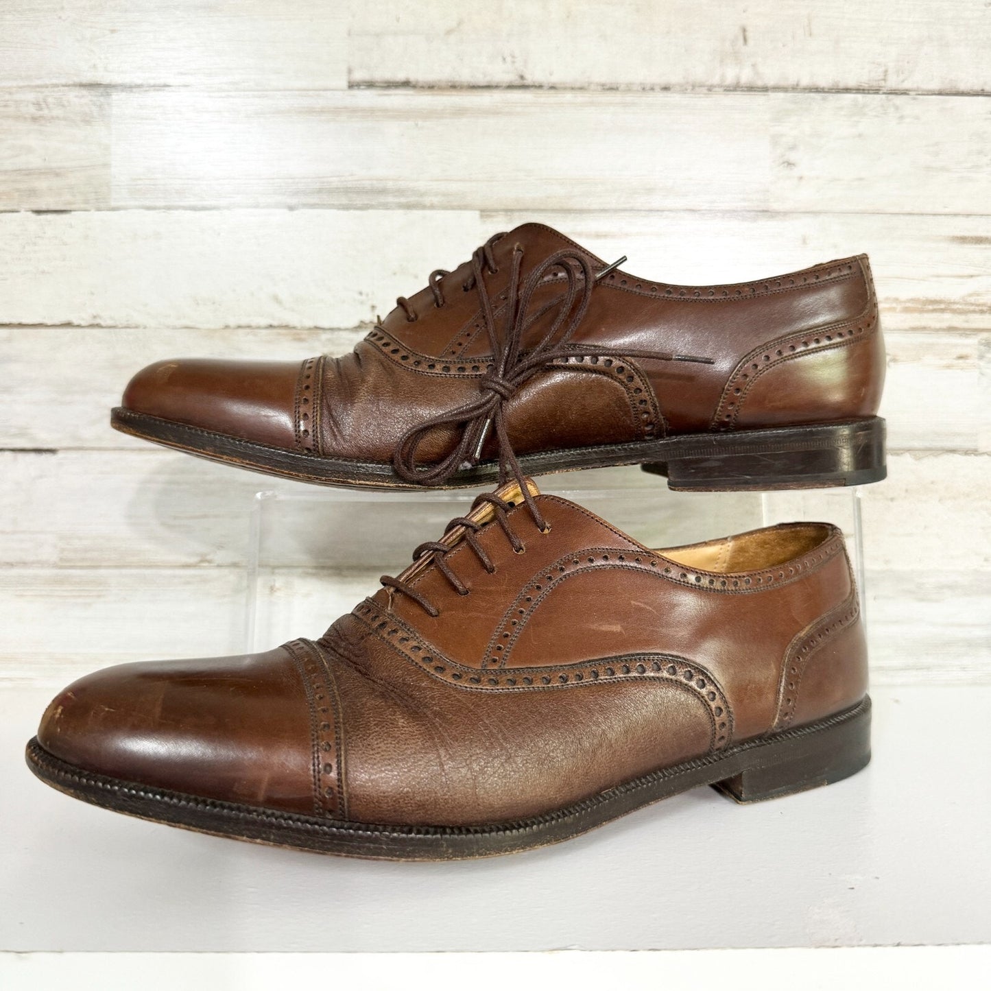 MEZLAN Dress Shoes Mens Size 9 Brown Leather Lace Up Cap Toe Oxfords Laced