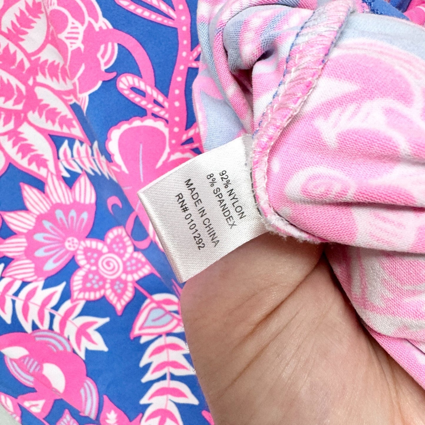 Lulu-B Blouse Women Sz Small V Neck Collared Short Sleeve Navy Neon Pink Floral