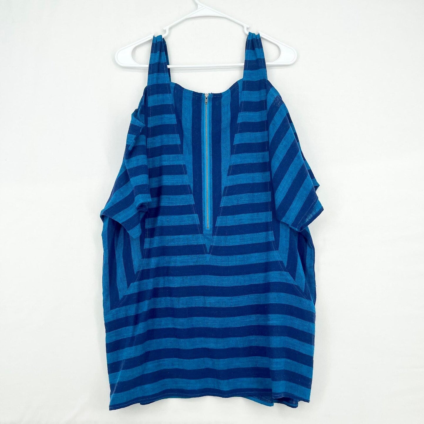 Soft Surroundings Cold Shoulder Blue Stripe Tunic Ocean Blouse Size Medium