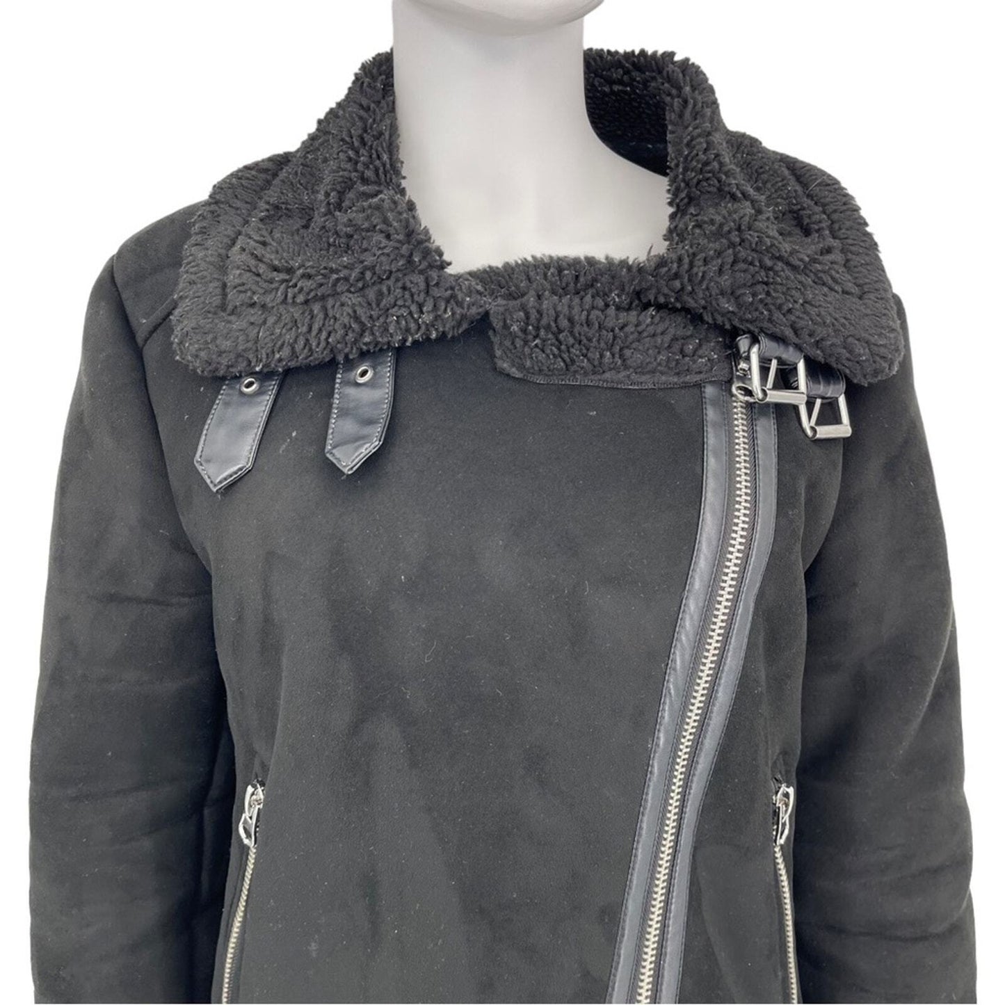 Zara Double Asymmetrical Biker Jacket Fleece Jacket Size XL