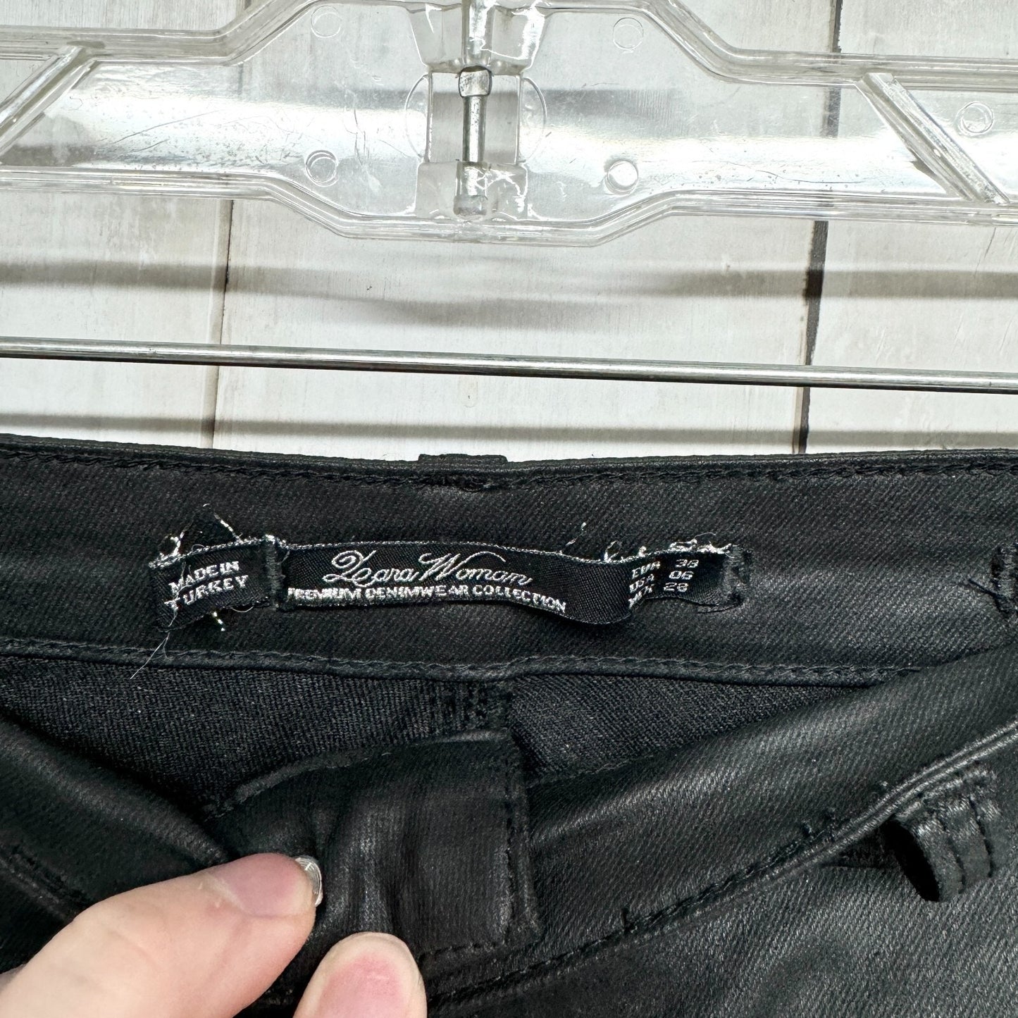 Zara Woman Pants Women Sz 6 Pleather High Rise Slim Fit Black Zip Front Pockets