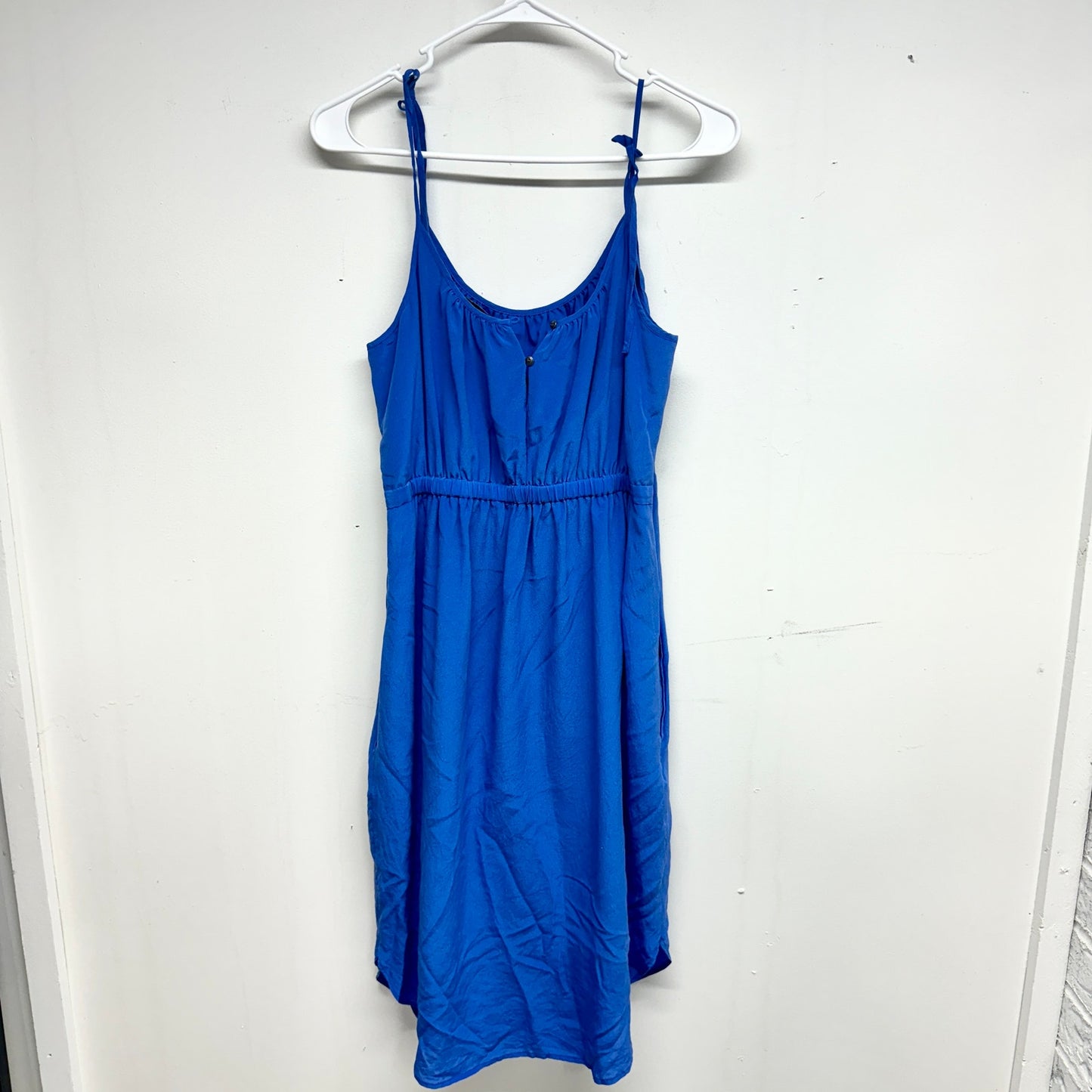 Madewell Women Blue Silk Spaghetti Strap Ruffled Sundress w Pockets Dress 6