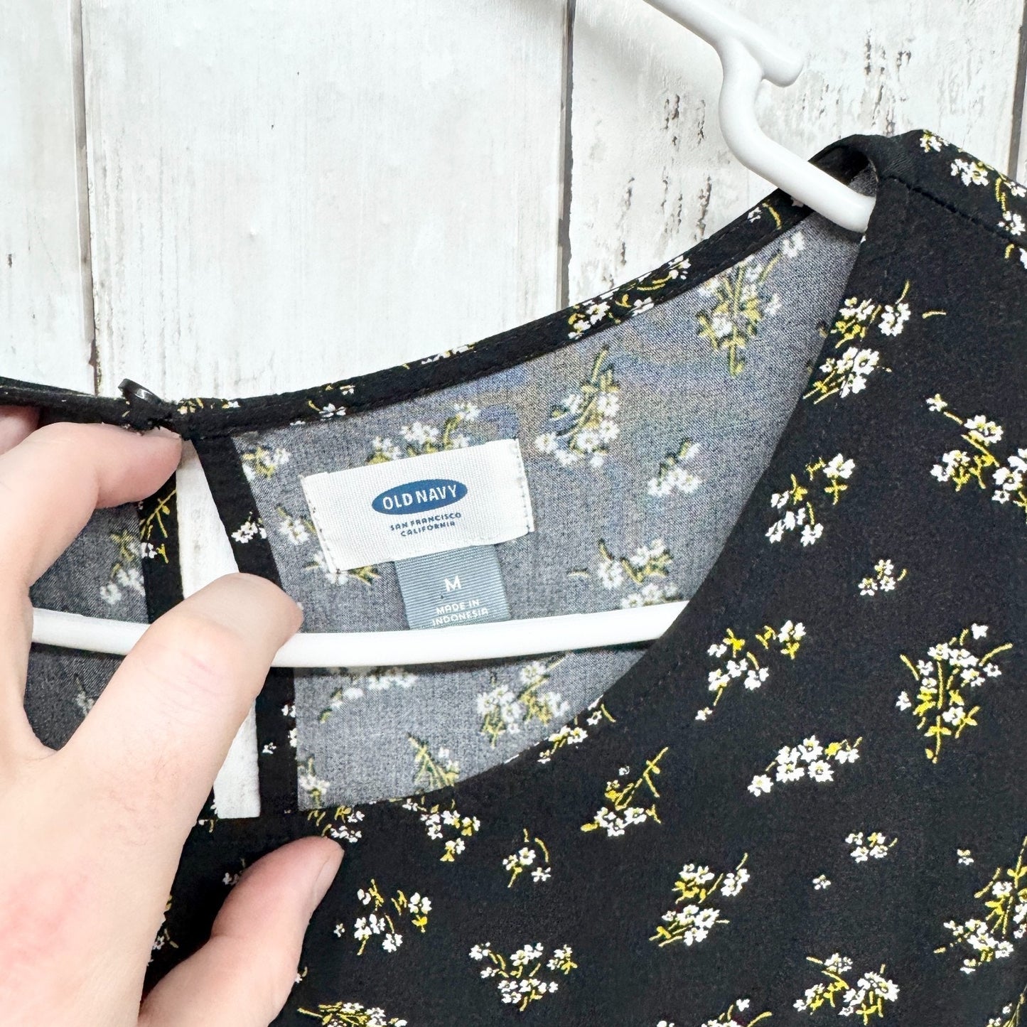 Old Navy Dress Women Size Medium Black Dainty Floral Short Sleeve T-Shirt Mini