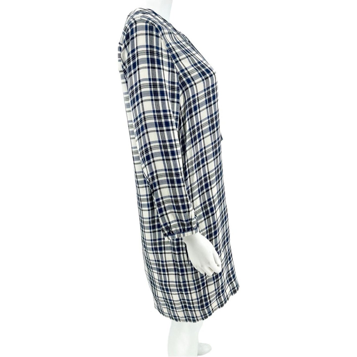 MADEWELL Dress Women Size Medium Plaid Long Sleeve Shift Flannel Blue White Fall