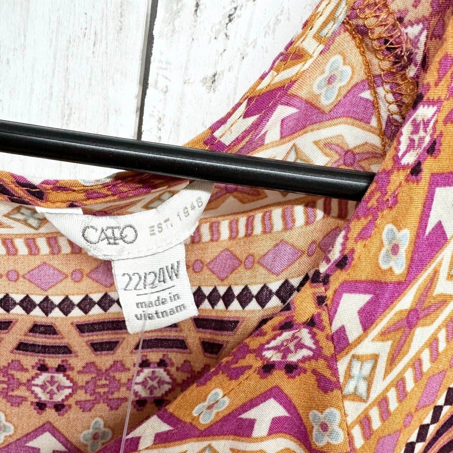 CATO Blouse Women Size 22/ 24W Colorful Puff Sleeves Tribal Boho Round Neck