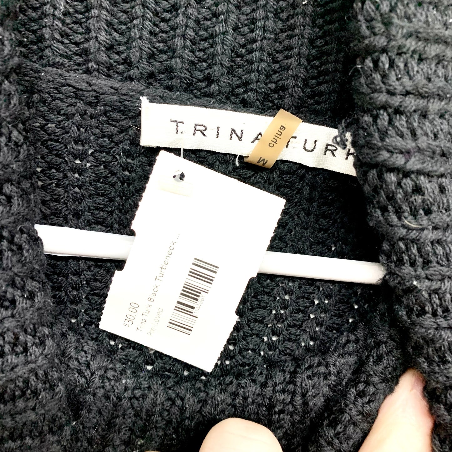 Trina Turk Sweater Women Size M Black Turtleneck Cable Knit Long Sleeve Tunic