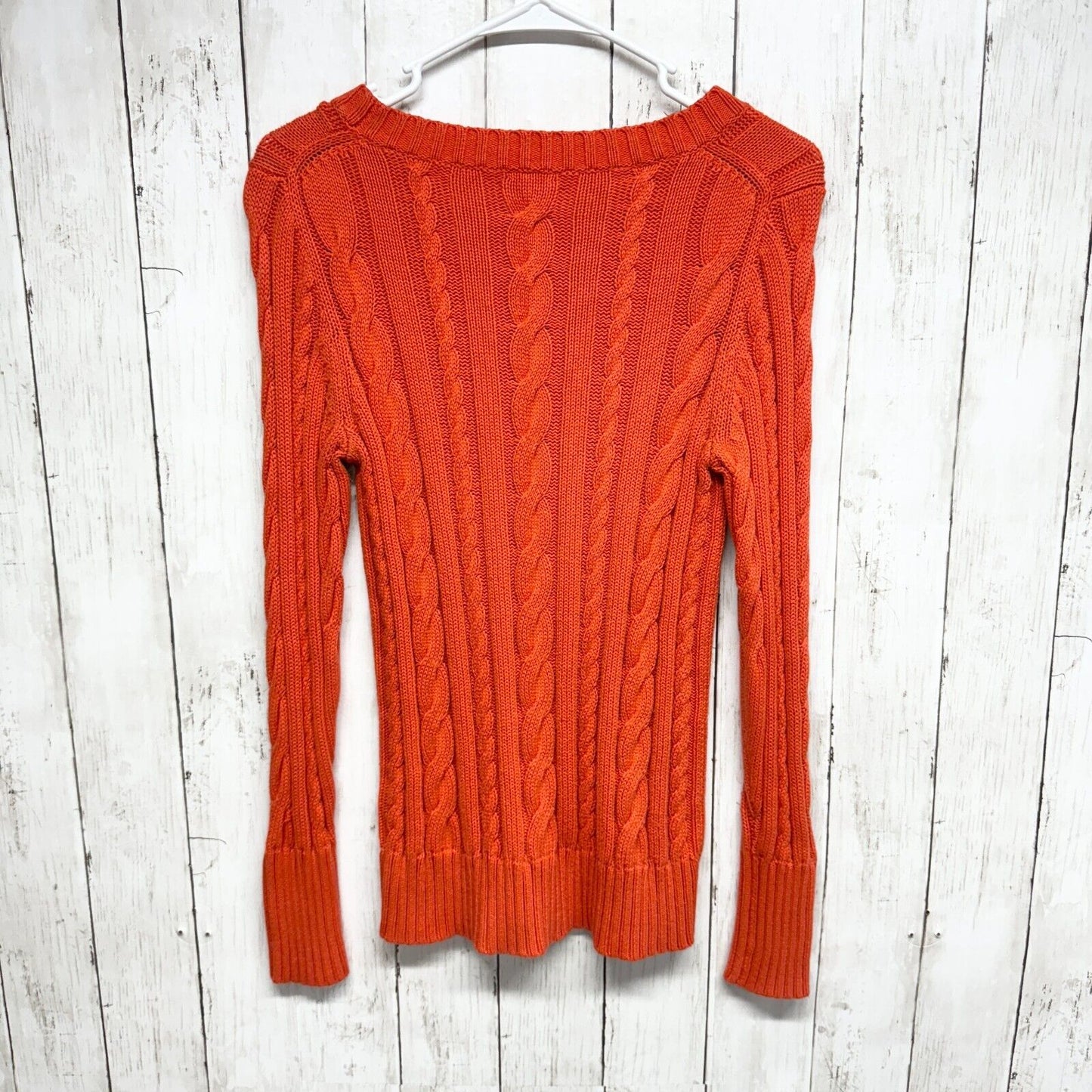 J.CREW Womens Size Small Cable Knit Pullover Sweater Orange Cotton Long Sleeve