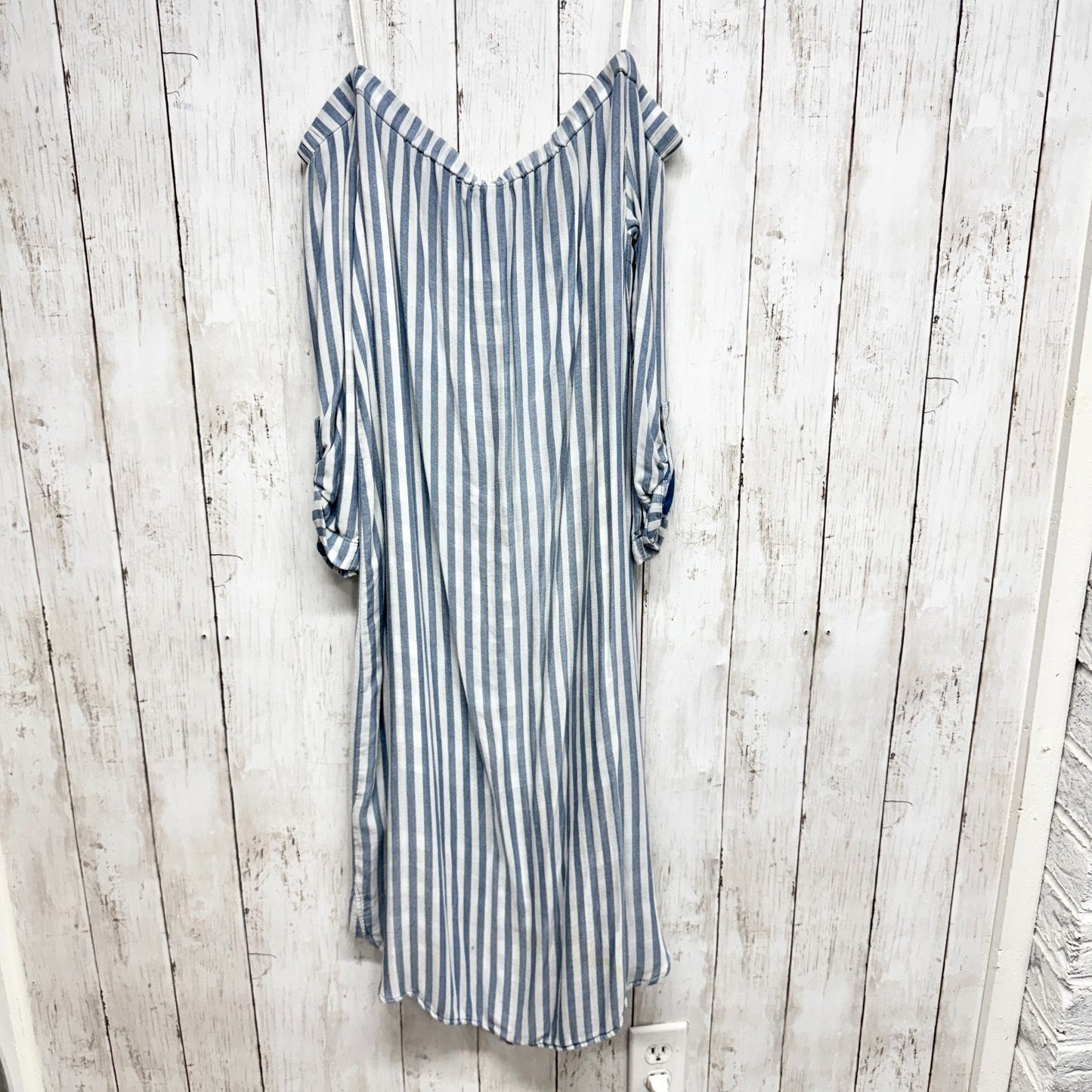 Cloth & Stone Dress Women Sz Small Stripe Off Shoulder Button Front Midi Casual