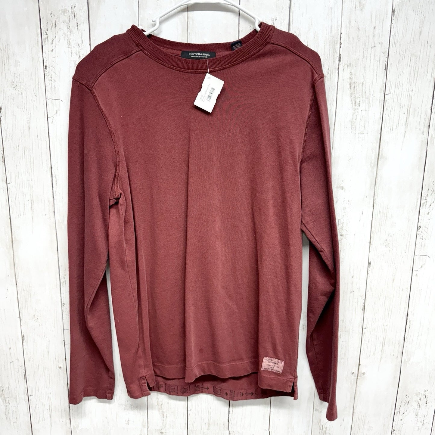 SCOTCH & SODA Sweater Men Size M Crewneck Long Sleeve Red Cotton Straight Hem