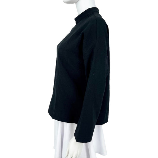 Madewell Women's Black Mockneck Bell Sleeve Cropped Shirt Blouse  Size Small