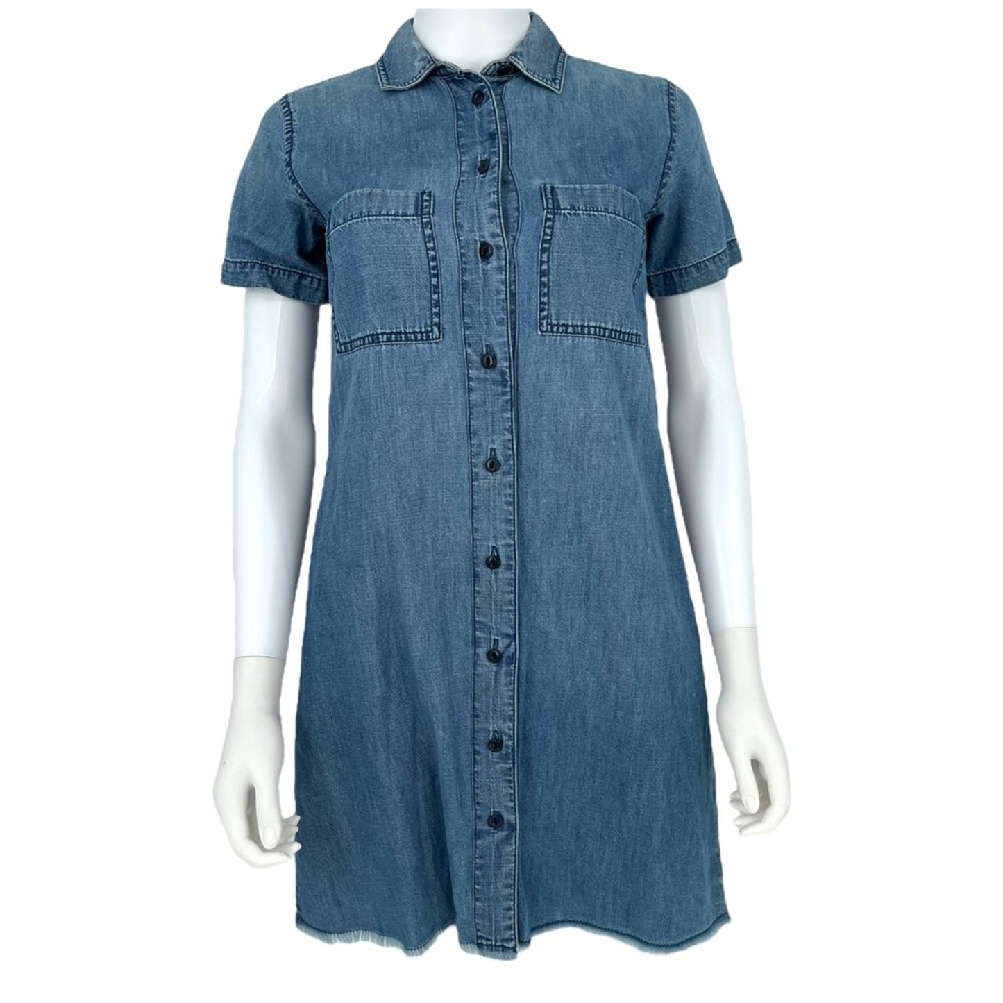 Madewell Women’s Chambray Frayed Hem Button Down Shirt Dress Women XXS