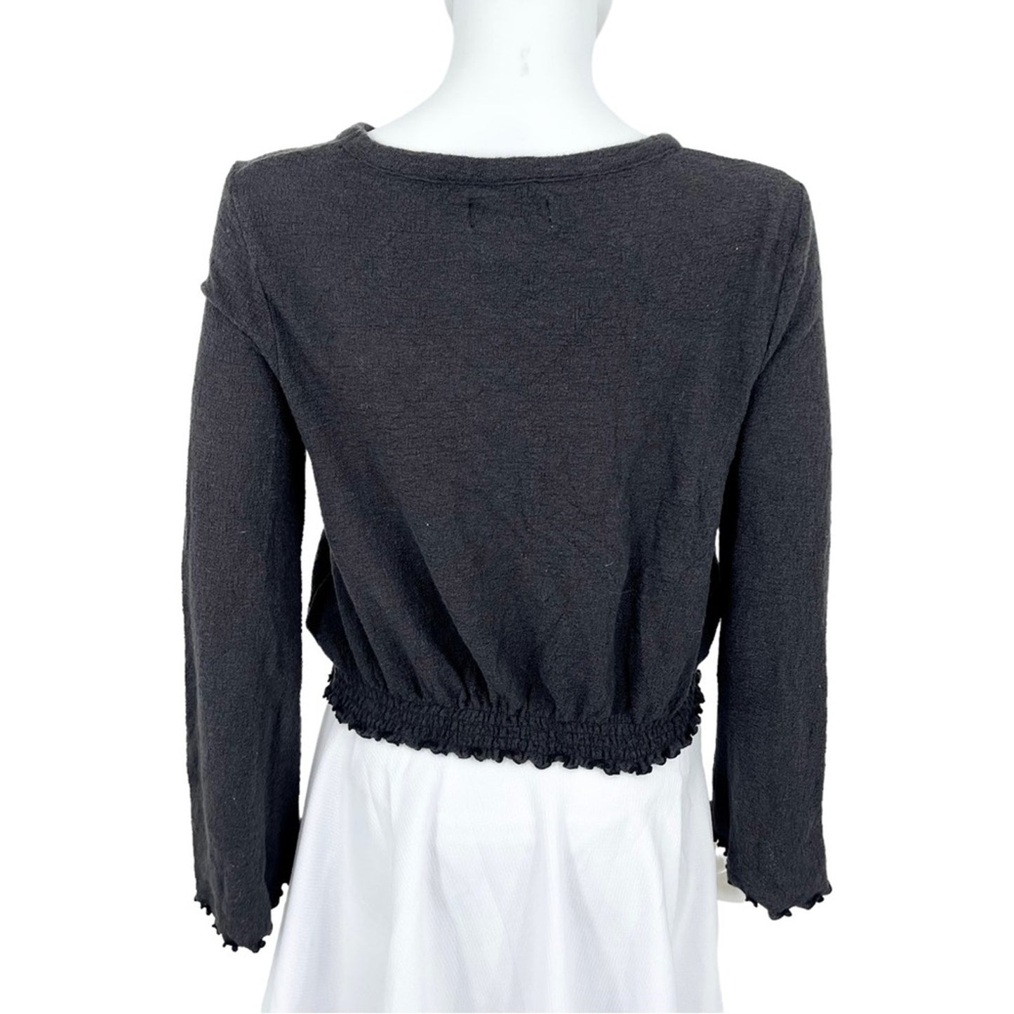 Madewell Women’s Scoop Neck Texture & Thread Black Long Sleeve Bunched Sweater