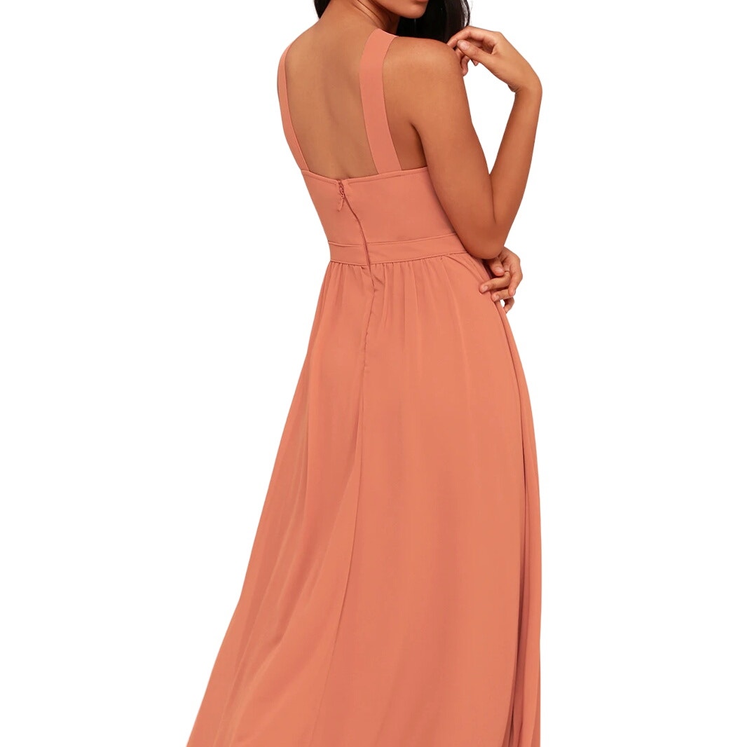 Lulus Women's Air of Romance Rusty Rose Cross Neck Maxi Evening Gown - Small