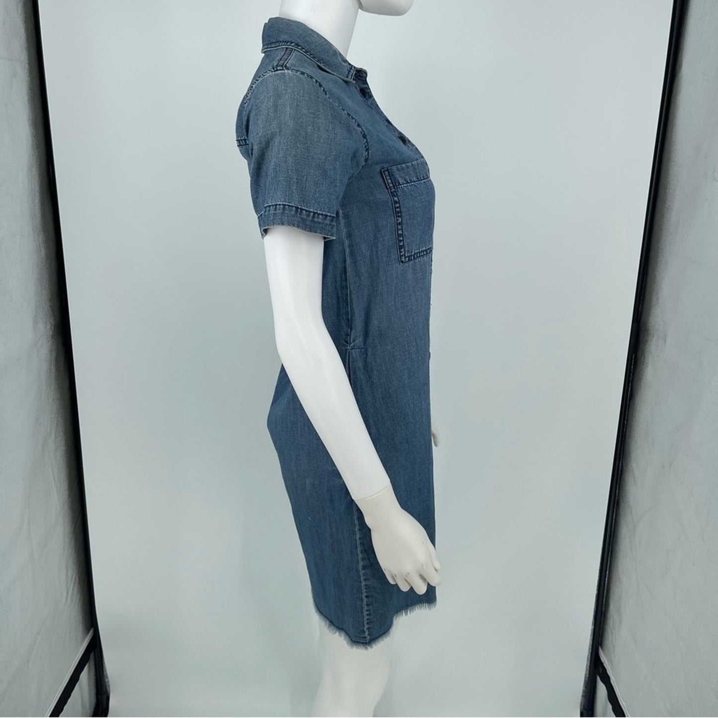 Madewell Women’s Chambray Frayed Hem Button Down Shirt Dress Women XXS