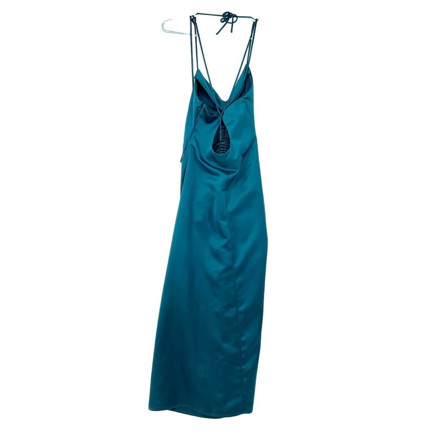 NWT Jason Wu Teal Satin Strappy Crisscross Back Shoulder Tie Slip Dress Maxi S