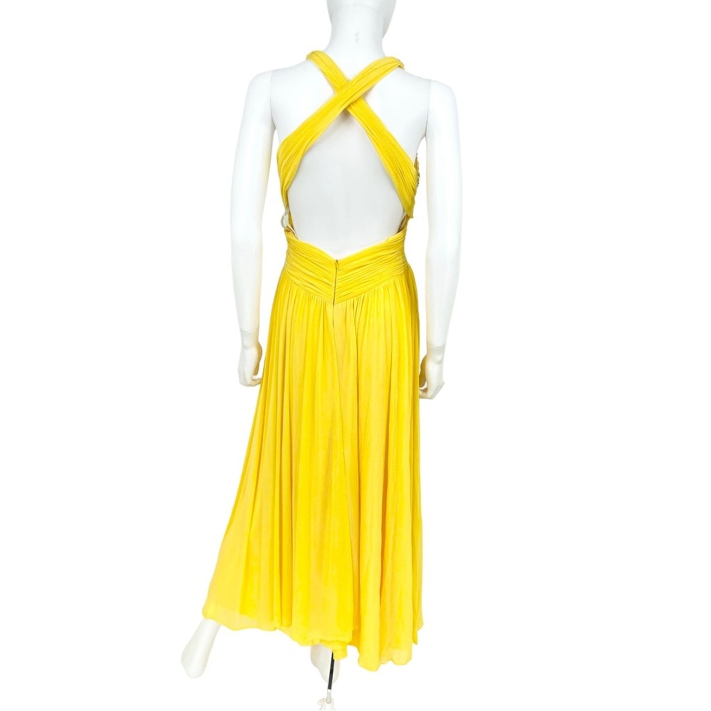 Terani Couture Yellow Open Leg Slit Cross Back Sleeveless Prom Dress Size 4