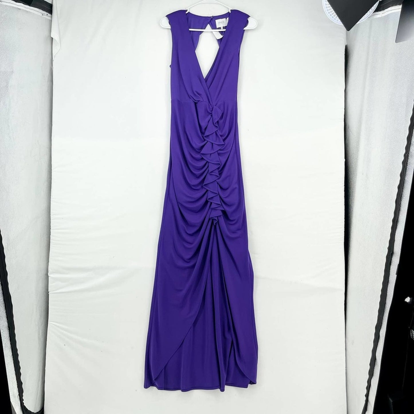 One33 Social High-Low Draped V-Neck ruffle Gown in purple women’s size 2